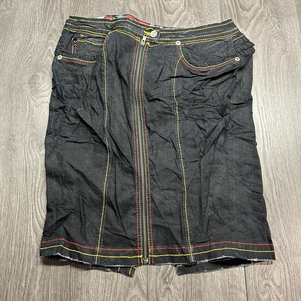 Vintage Akademiks Denim Mini Skirt Size 30 Y2K Dark Wash Contrast Stitch Rare